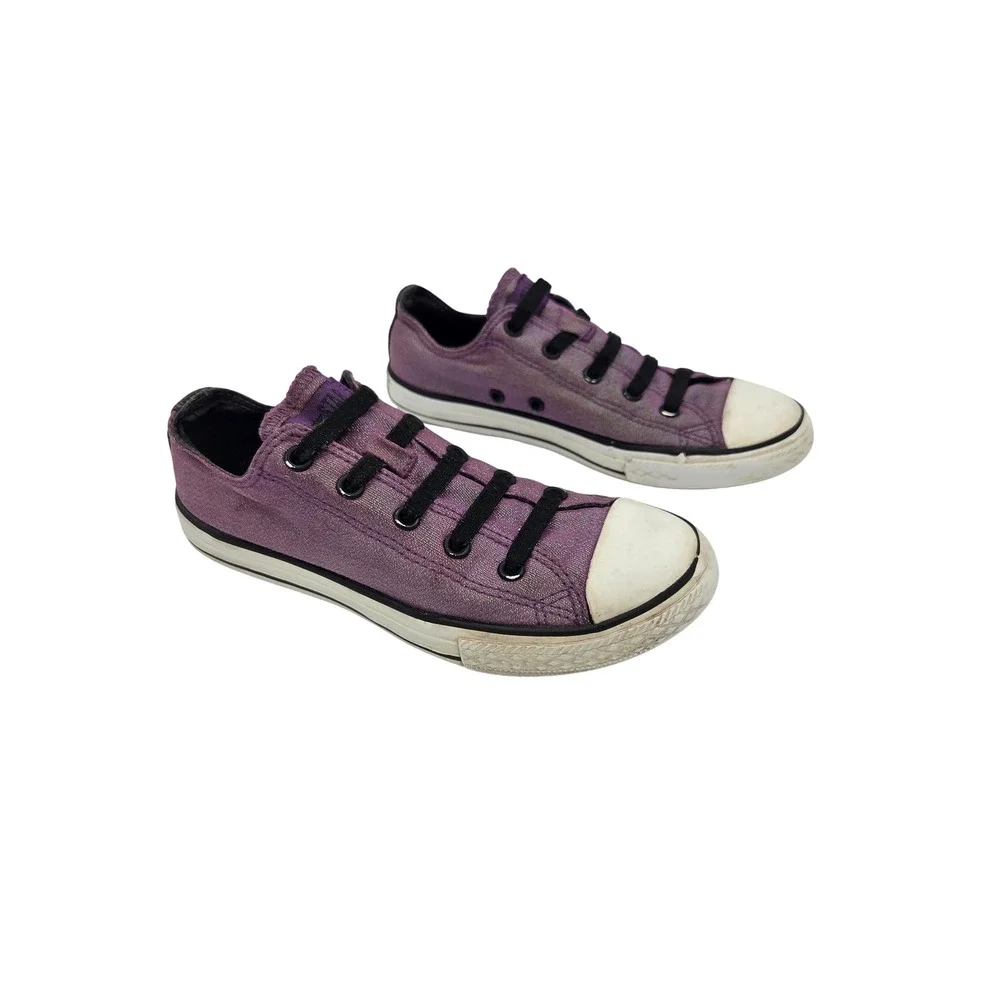 Converse All Star Girls Junior Size 2 Purple Glitter Low Top Sneakers 635478F